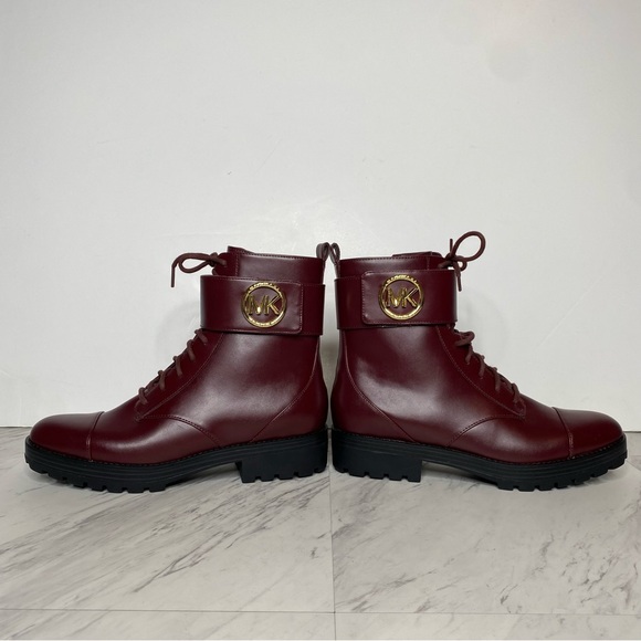 New! Michael Kors Tatum Maroon Faux Leather Lace Up Combat Boot 9M - Picture 7 of 14